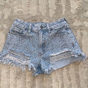 PacSun Light Blue High Rise Festival 22 Distressed Studded Jean Shorts